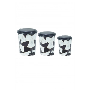 Desenli Pedallı Karışık Desen 3lü Çöp Kovası Takımı Royaleks-m10144