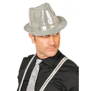 Gümüş Payetli Fötr Şapka Yetişkin Boy