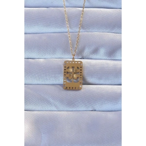 HarmonyAura 316L Altın Renk İşlemeli Yonca Model Vintage Kolye