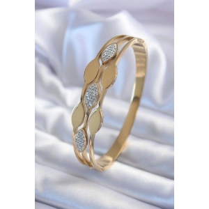 HarmonyAura 316L Çelik Gold Renk Arpa Model Zirkon Taş Detay Kadın Kelepçe Bileklik