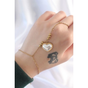 HarmonyAura 316L Çelik Gold Renk Beyaz Bubble Kalp Tasarımlı Şahmeran