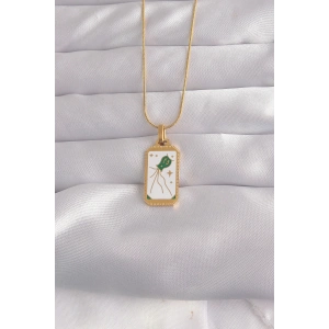 HarmonyAura 316L Çelik Gold Renk Beyaz Mineli Tarot Kolye