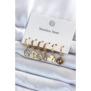 HarmonyAura 316L Çelik Gold Renk Çoklu Figür Model Kadın Küpe Seti