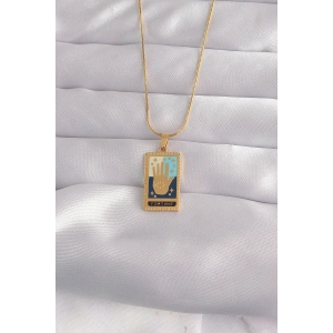 HarmonyAura 316L Çelik Gold Renk Karışık Mineli El Figür Tarot Kolye