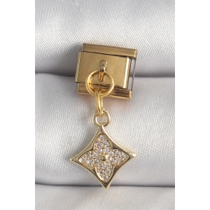 HarmonyAura 316L Çelik Gold Renk Sallantı Zirkon Taşlı Çiçek İşlemeli Nomination Charm