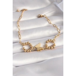 HarmonyAura 316L Çelik Gold Renk Simli Kelebek Figür Kadın Bileklik