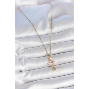 HarmonyAura 316L Çelik Gold Renk Zincir Damla Zirkon Taşlı Kelebek Model Sallantı Detay Kadın Kolye