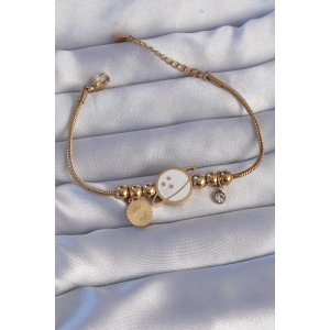 HarmonyAura 316L Çelik Gold Renk Zirkon Taşlı Mineli Satürn Tasarımlı Bileklik