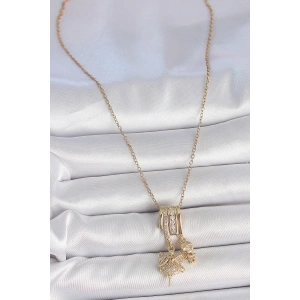 HarmonyAura 316L Çelik Gold Renk Zirkon Taşlı Sallantı Melek Figür Charm Kadın Kolye