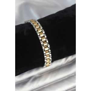 HarmonyAura 316L Çelik Gold ve Gümüş Renk 9 mm Kalınlık Erkek Bileklik