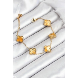 HarmonyAura 316L Çelik Gold Zincir Sarı Yonca Bileklik