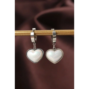 HarmonyAura 316L Çelik Gümüş Renk Beyaz Bombeli Kalp Küpe