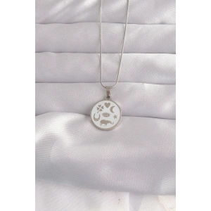 HarmonyAura 316L Çelik Gümüş Renk Beyaz Mineli Karışık Figürlü Tarot Kolye