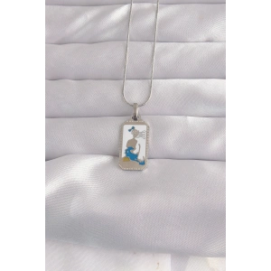 HarmonyAura 316L Çelik Gümüş Renk Beyaz Mineli Kız Figür Tarot Kolye