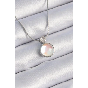 HarmonyAura 316L Çelik Gümüş Renk Beyaz Sedefli Vintage Model Kadın Kolye