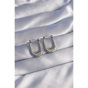 HarmonyAura 316L Çelik Gümüş Renk Dikdörtgen Tasarımlı Tırtıklı Küpe