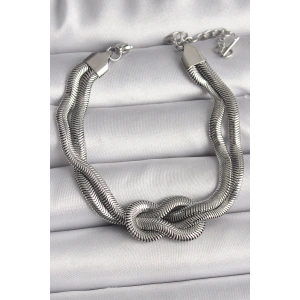 HarmonyAura 316L Çelik Gümüş Renk Düğüm Model Kadın Bileklik