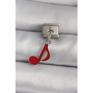 HarmonyAura 316L Çelik Gümüş Renk Kırmızı Nota Model Nomination Charm