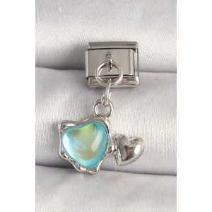 HarmonyAura 316L Çelik Gümüş Renk Mavi Mineli Kalp Model Nomination Charm