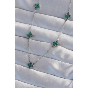 HarmonyAura 316L Çelik Gümüş Renk Minimal Yeşil Mineli Yonca Kolye