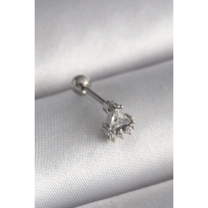 HarmonyAura 316L Çelik Gümüş Renk Üçgen Zirkon Taşlı Tragus Piercing