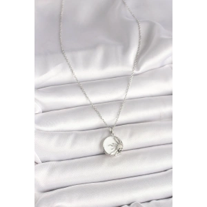 HarmonyAura 316L Çelik Gümüş Renk Zincir Beyaz Mineli Gün Batımı Model Kadın Kolye