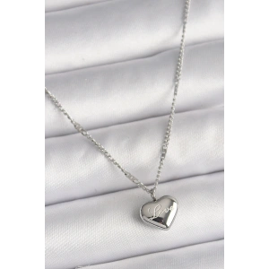 HarmonyAura 316L Çelik Gümüş Renk Zincir Love İşleme Kalp Figür Kadın Kolye