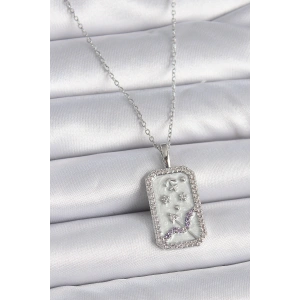 HarmonyAura 316L Çelik Gümüş Renk Zincir Yay Burcu Zirkon Taşlı Kadın Kolye