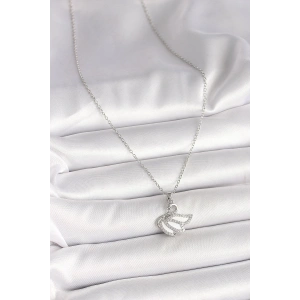 HarmonyAura 316L Çelik Gümüş Renk Zincir Zirkon Taşlı Kuğu Model Kadın Kolye