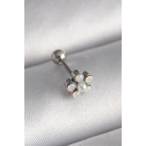HarmonyAura 316L Çelik Gümüş Renk Zirkon Taşlı Çiçek Model Tragus Piercing