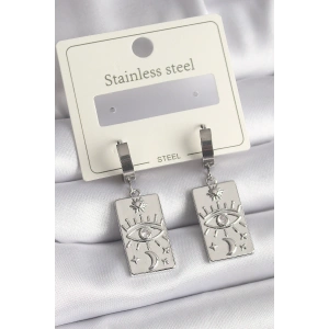 HarmonyAura 316L Çelik Gümüş Renk Zirkon Taşlı Göz İşleme Detaylı Plaka Model Kadın Küpe