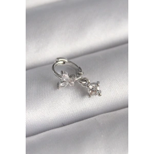 HarmonyAura 316L Çelik Gümüş Renk Zirkon Taşlı Kelebek Model Sallantı Detay Tragus Piercing