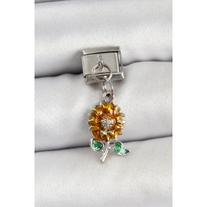 HarmonyAura 316L Çelik Sallantılı Ayçiçeği Model Gümüş Renk Nomination Charm