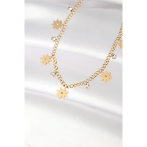 HarmonyAura 316L Çelik Taşlı Gold Renk Çoklu Çiçek Kolye