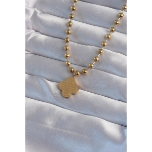 HarmonyAura 316L Çelik Top Zincirli Gold Renk İşlemeli Yonca Model Kolye