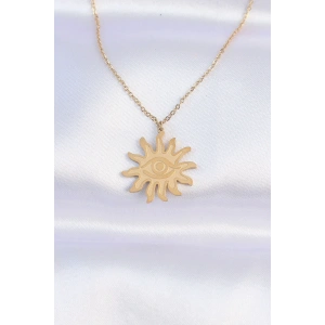 HarmonyAura 316L Çelik Zincir Gold Renk Göz Güneşi Tasarımlı Kolye