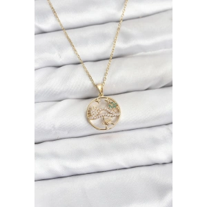 HarmonyAura 316L Çelik Zincir Gold Renk Şans Kolyesi Model Zirkon Taşlı Kadın Kolye