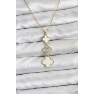 HarmonyAura 316L Çelik Zincir Gold Renk Yonca Detaylı Zirkon Taşlı Kadın Kolye