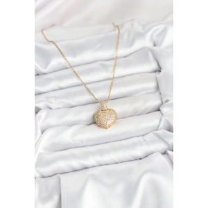 HarmonyAura 316L Çelik Zincir Gold Renk Zirkon Taşlı Kalpli Kadın Kolye