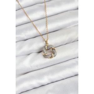 HarmonyAura 316L Çelik Zincir Gold Renk Zirkon Taşlı Sarmal Model Kadın Kolye