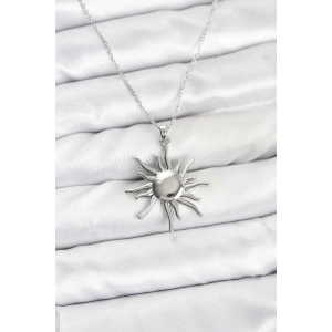 HarmonyAura 316L Çelik Zincir Gümüş Renk Güneş Model Kadın Kolye