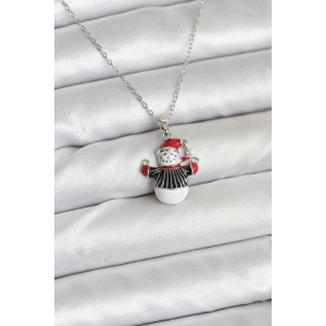 HarmonyAura 316L Çelik Zincir Gümüş Renk Kardan Adam Figürlü Yılbaşı Temalı Kadın Kolye