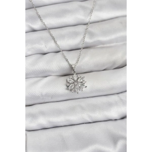 HarmonyAura 316L Çelik Zincir Gümüş Renk Lotus Model Zirkon Taşlı Kadın Kolye