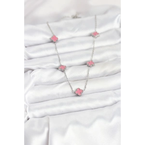HarmonyAura 316L Çelik Zincir Gümüş Renk Pembe Baby Boy Yonca Kadın Kolye