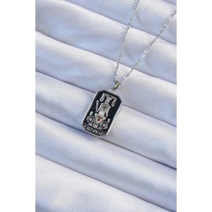 HarmonyAura 316L Çelik Zincir Gümüş Renk Siyah Mineli Tarot Kolye