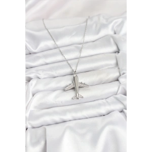 HarmonyAura 316L Çelik Zincir Gümüş Renk Uçak Model Kadın Kolye