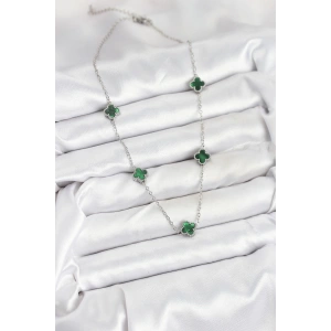HarmonyAura 316L Çelik Zincir Gümüş Renk Yeşil Baby Boy Yonca Kadın Kolye