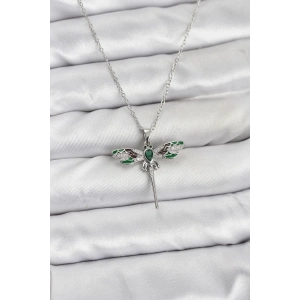 HarmonyAura 316L Çelik Zincir Gümüş Renk Yusufçuk Model Zirkon Taşlı Kadın Kolye