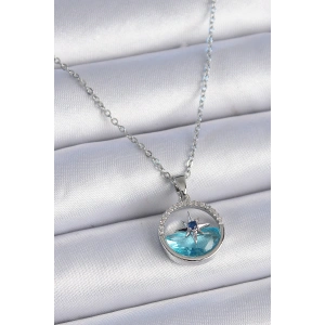 HarmonyAura 316L Çelik Zincir Gümüş Renk Zirkon Taşlı Deniz Görünüm Kutup Yıldızı Kolye