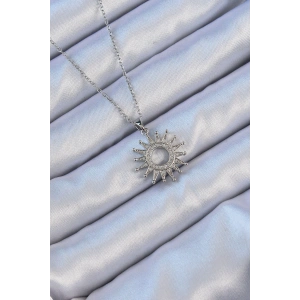 HarmonyAura 316L Çelik Zincir Gümüş Renk Zirkon Taşlı Parlayan Güneş Kolye